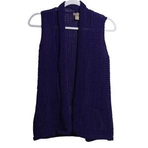 Chico's Purple Open Knit Open Front Sleeveless Cardigan Boho Size Small